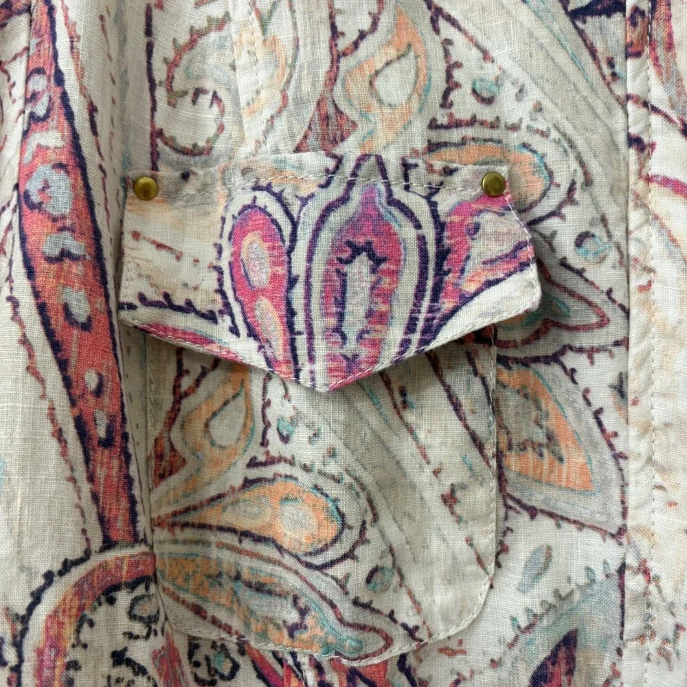 Chico's Linen Zip Up Jacket Shacket Sz 3 (XL) Boho Chic Coastal Paisley Career